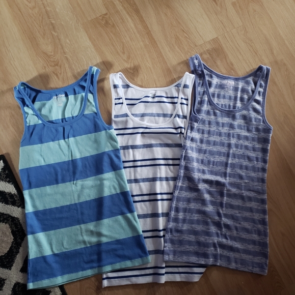 Old Navy Tops - (3) Sz Lg Fitted Old Navy Stripped Tank Tops